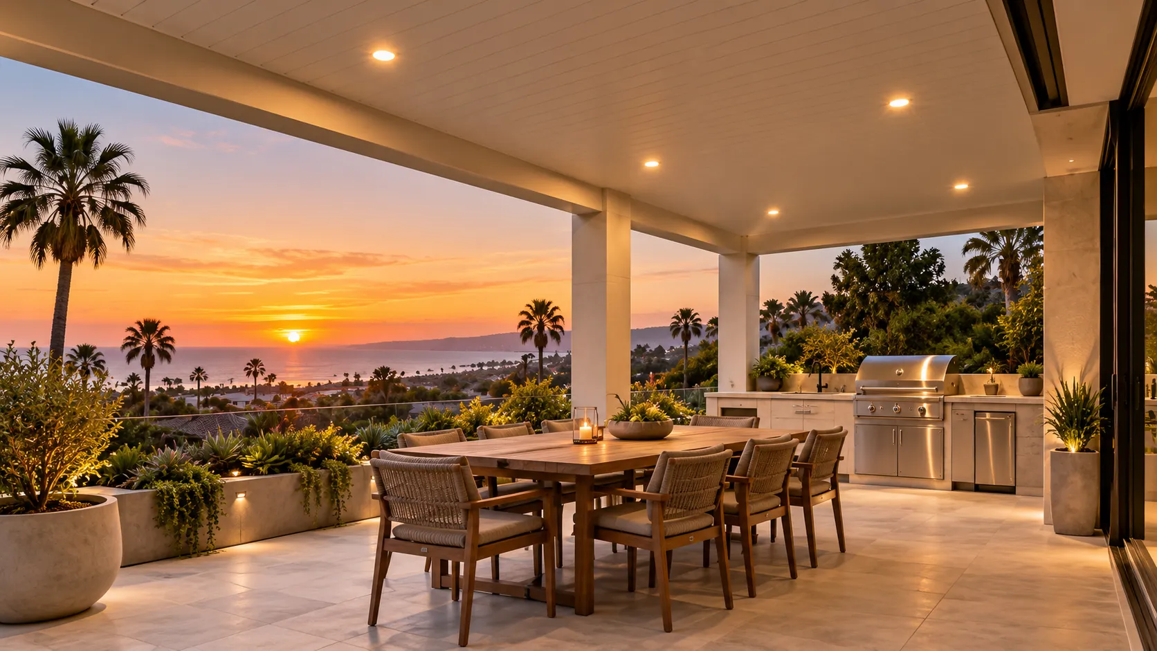 Solid aluminum patio cover with continuous roof panels